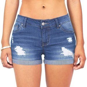 Wax Jeans Women's Juniors Classic High Rise Denim Distressed Shorts Size S
